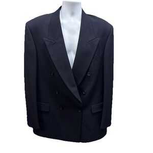 VTG 90s Pierre Cardin Men 100% Wool USA Made Double Breasted Blazer Jacket‎ Navy